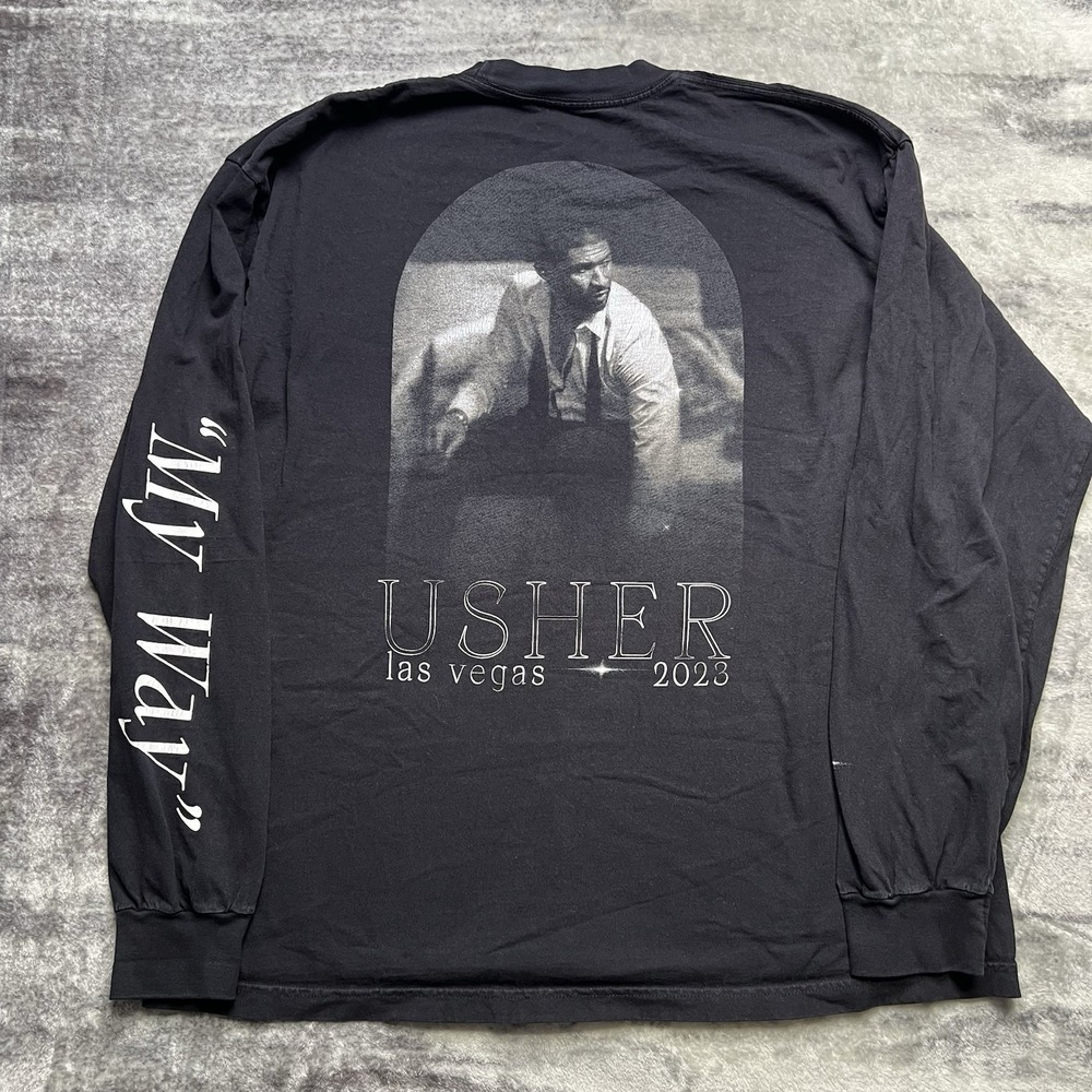 Official Usher Shirt XL 2023 My Way Las Vegas Long Sleeve Black Graphic